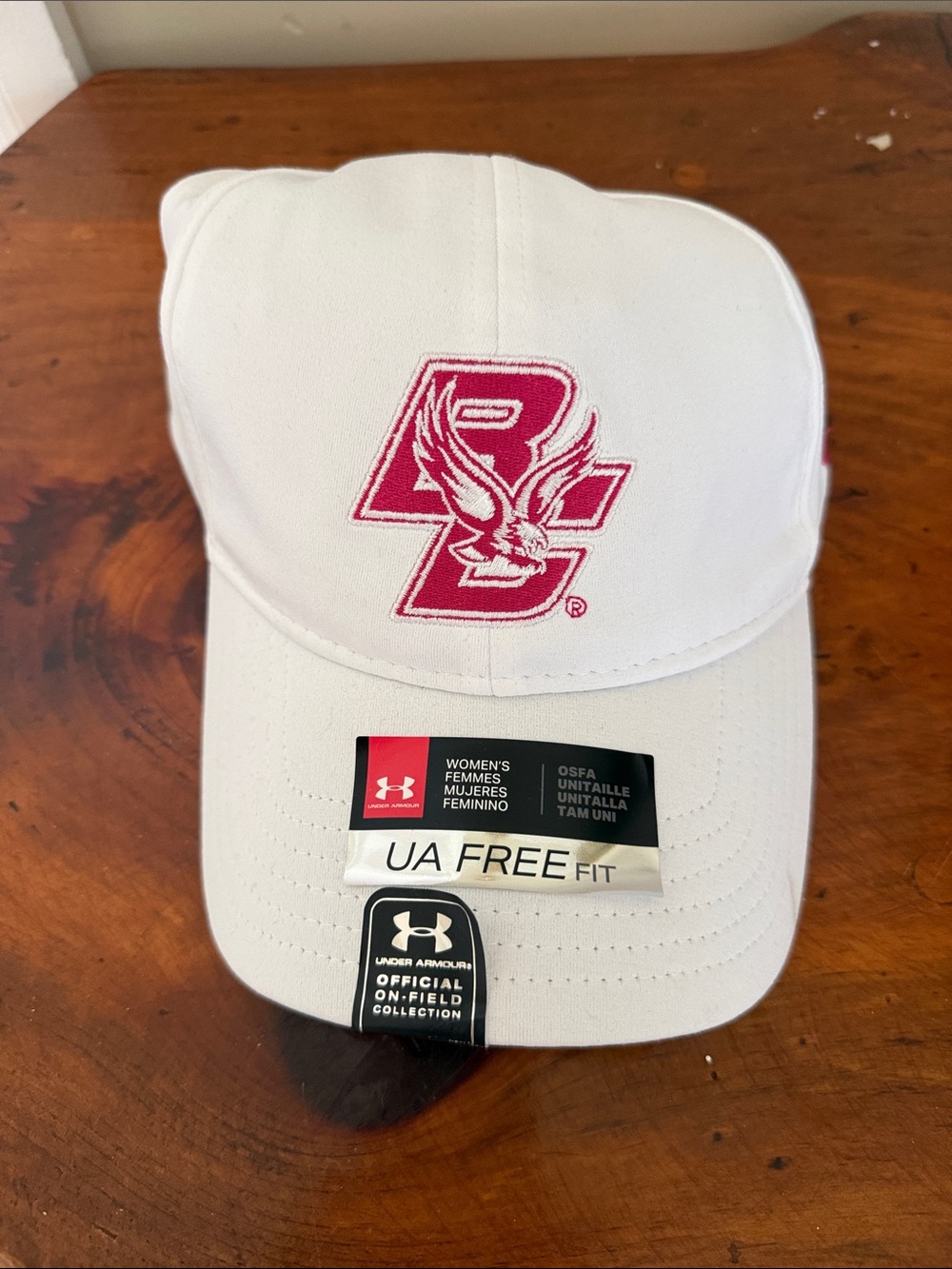 NWT Boston College Under Armour White Baseball Cap with Red Embroidered Logo
